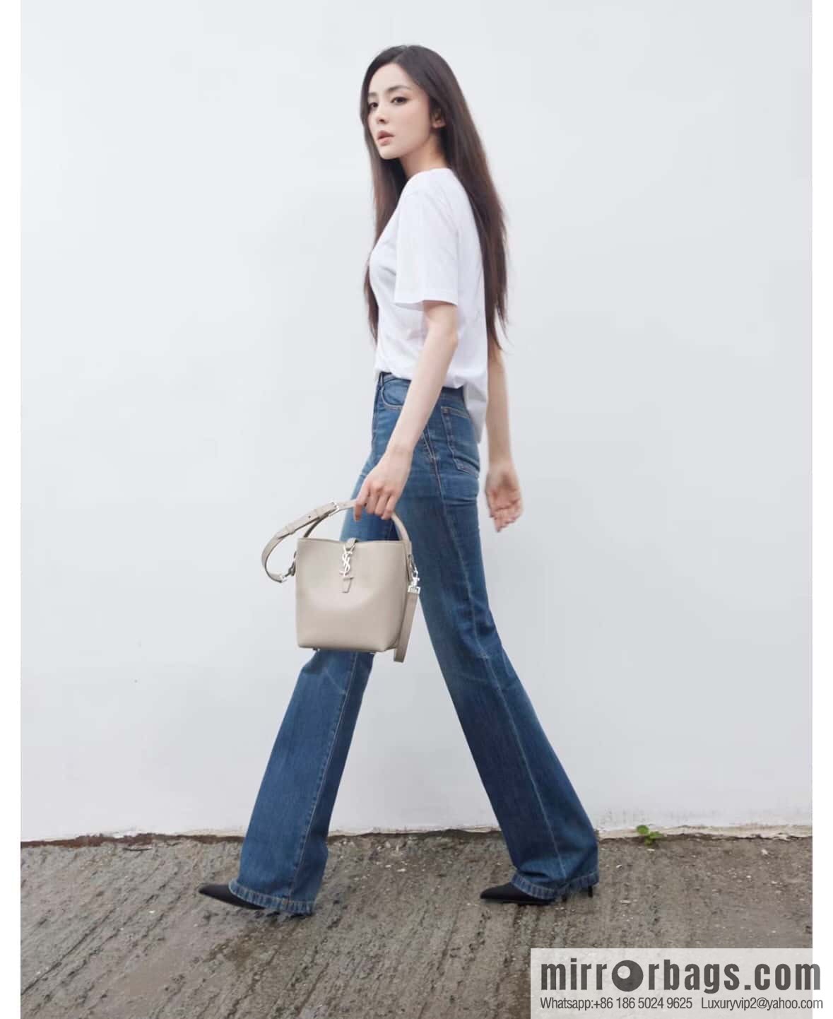 SAINT LAURENT Saint Laurent YSL summer new model _ small bucket bag 749036 milk tea silver