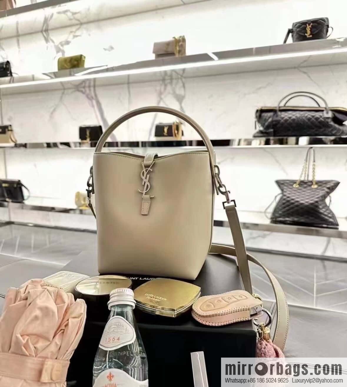 SAINT LAURENT Saint Laurent YSL summer new model _ small bucket bag 749036 milk tea silver