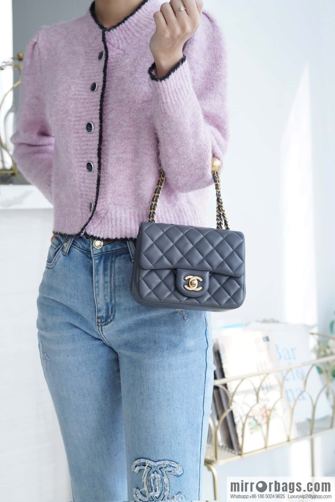 CHANEL Metal Ball Square Fatty AS1786 Dark Grey