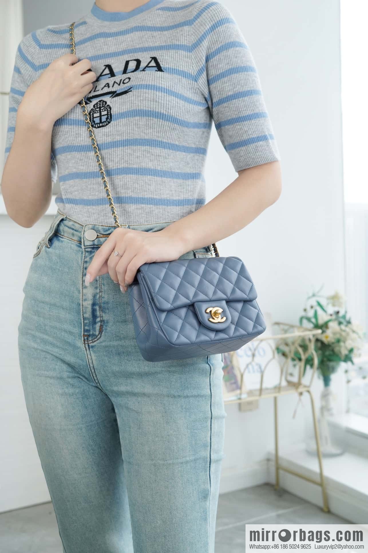 CHANEL Metal Ball Square Fatty AS1786 Haze Blue