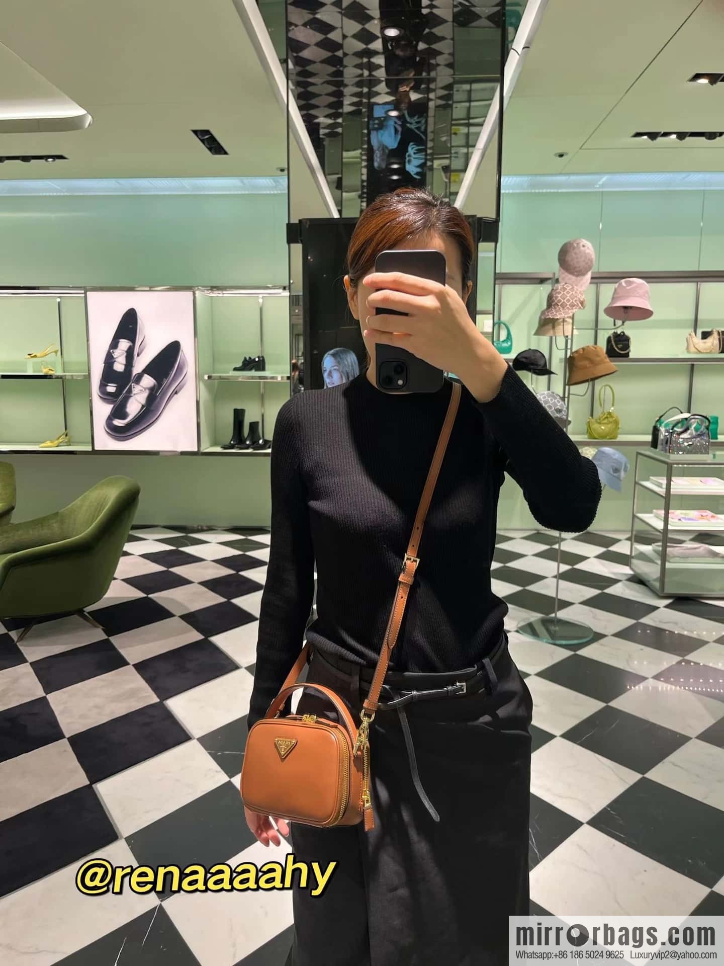 PRADA new mini handbag 1BH203 caramel color