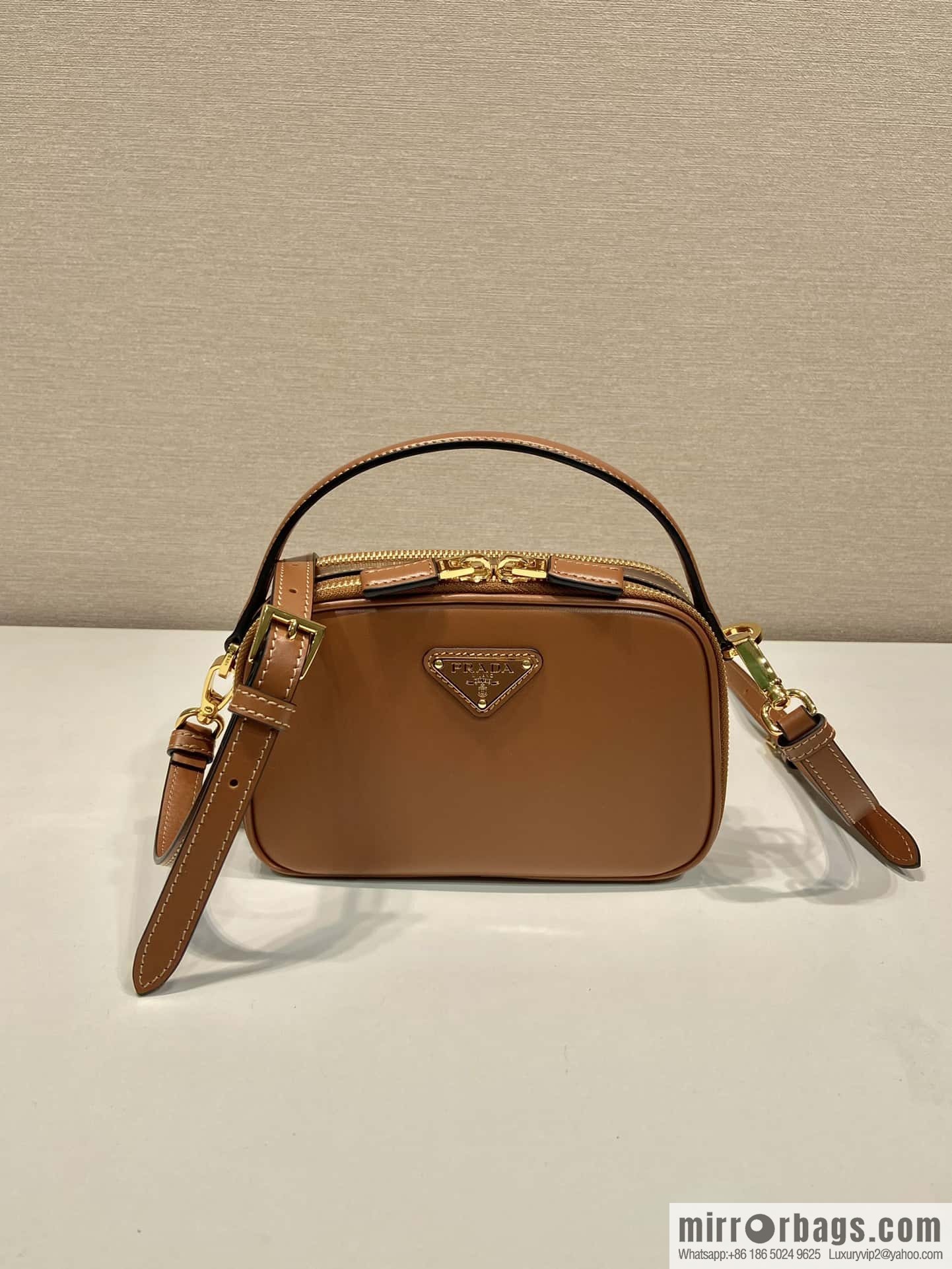 PRADA new mini handbag 1BH203 caramel color
