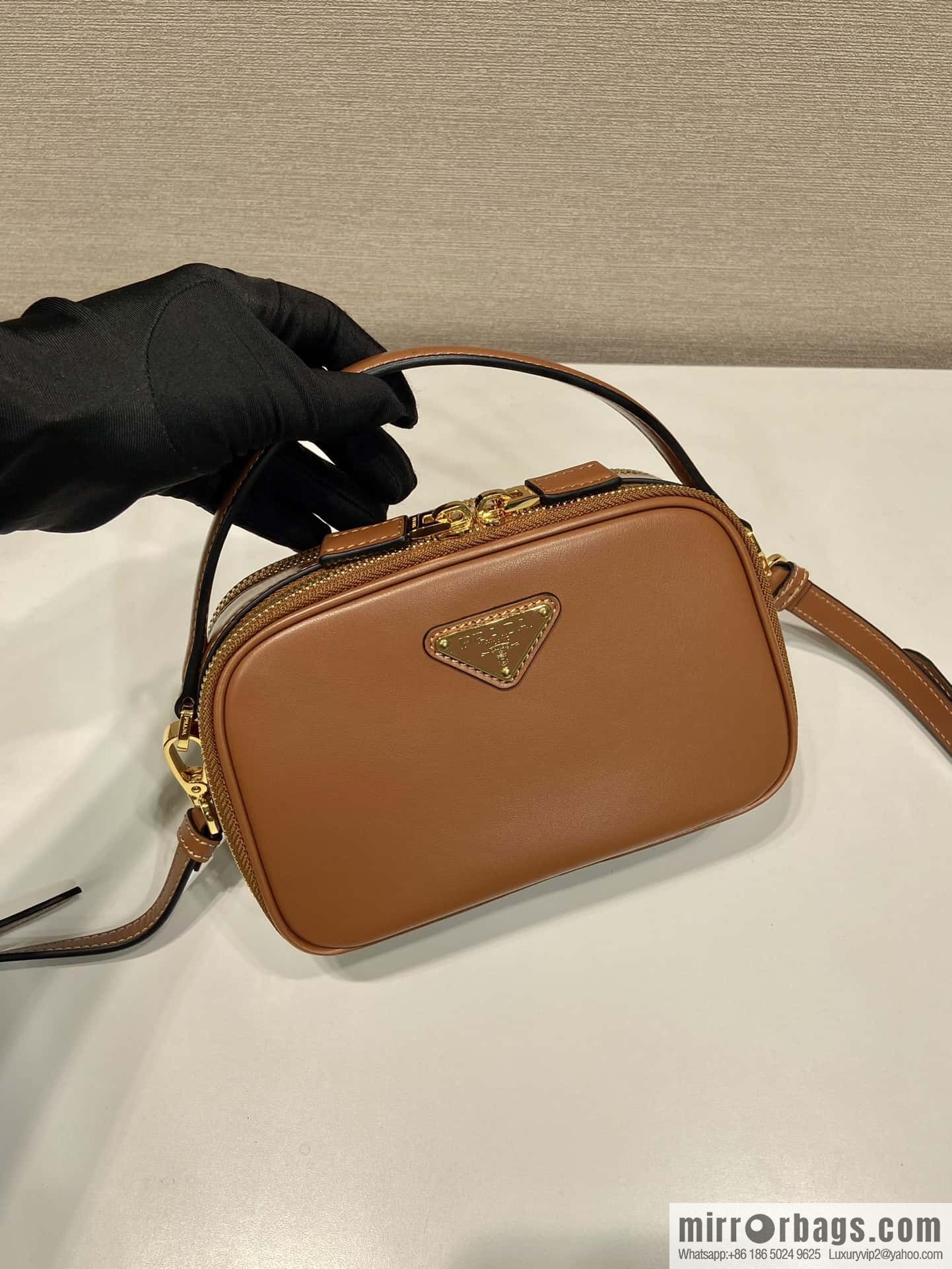 PRADA new mini handbag 1BH203 caramel color