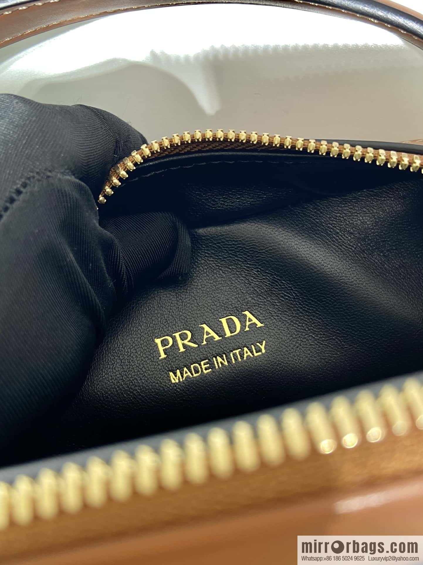 PRADA new mini handbag 1BH203 caramel color