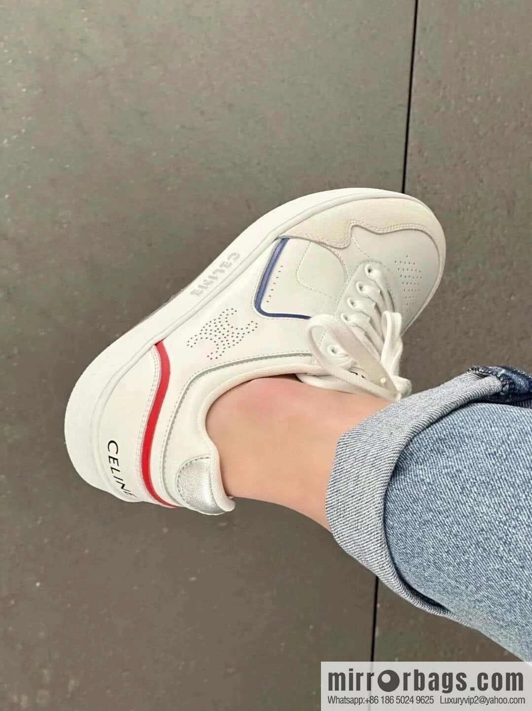 CELINE Leather low-top flat white shoes