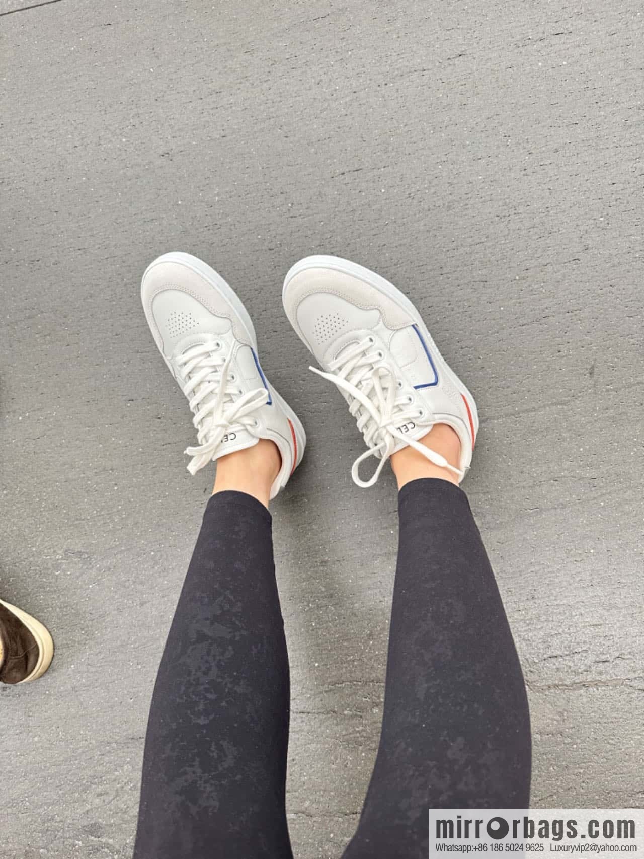 CELINE Leather low-top flat white shoes