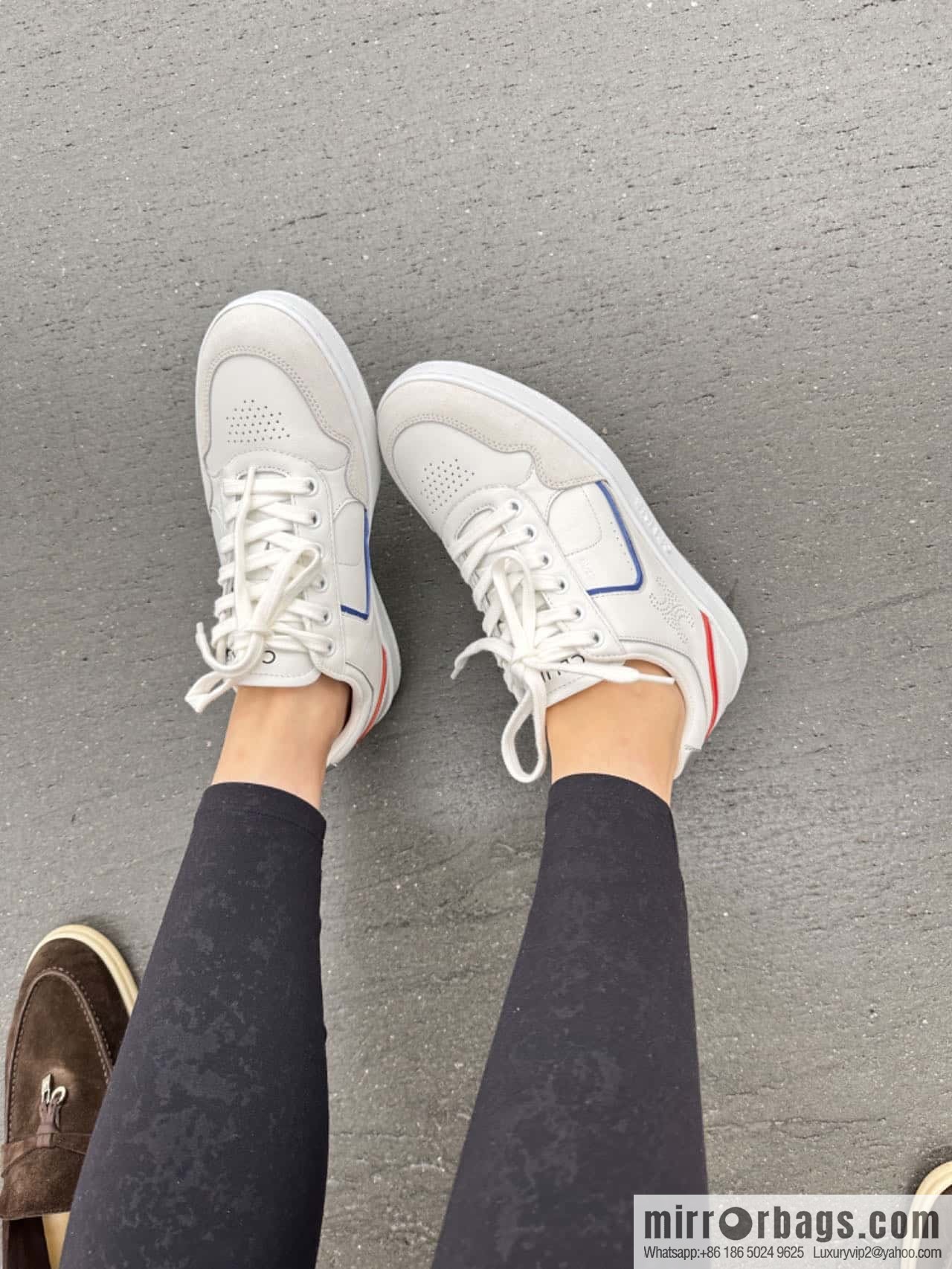 CELINE Leather low-top flat white shoes
