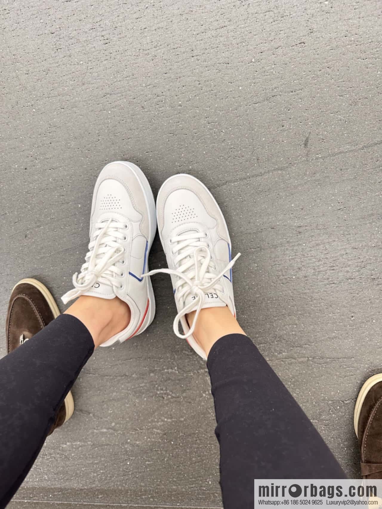 CELINE Leather low-top flat white shoes