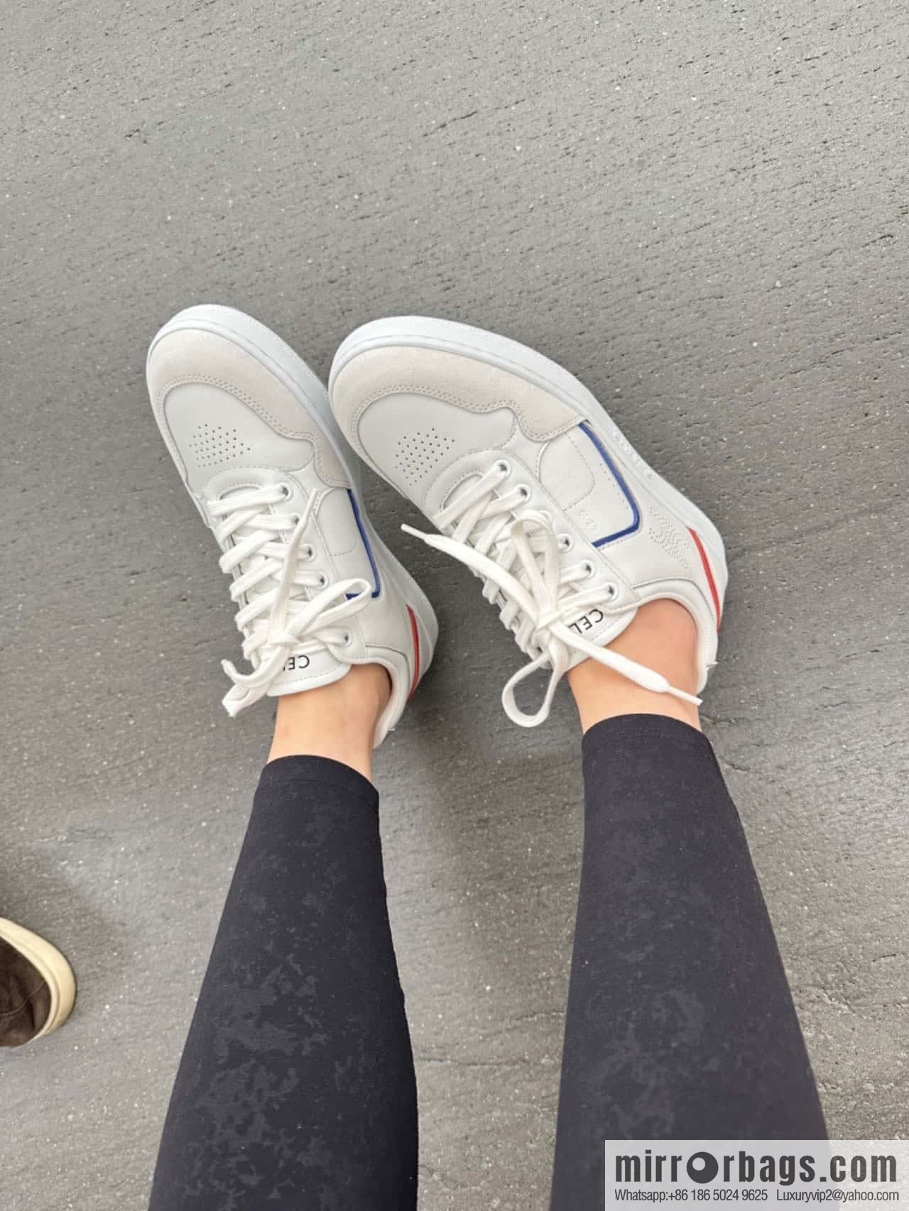 CELINE Leather low-top flat white shoes