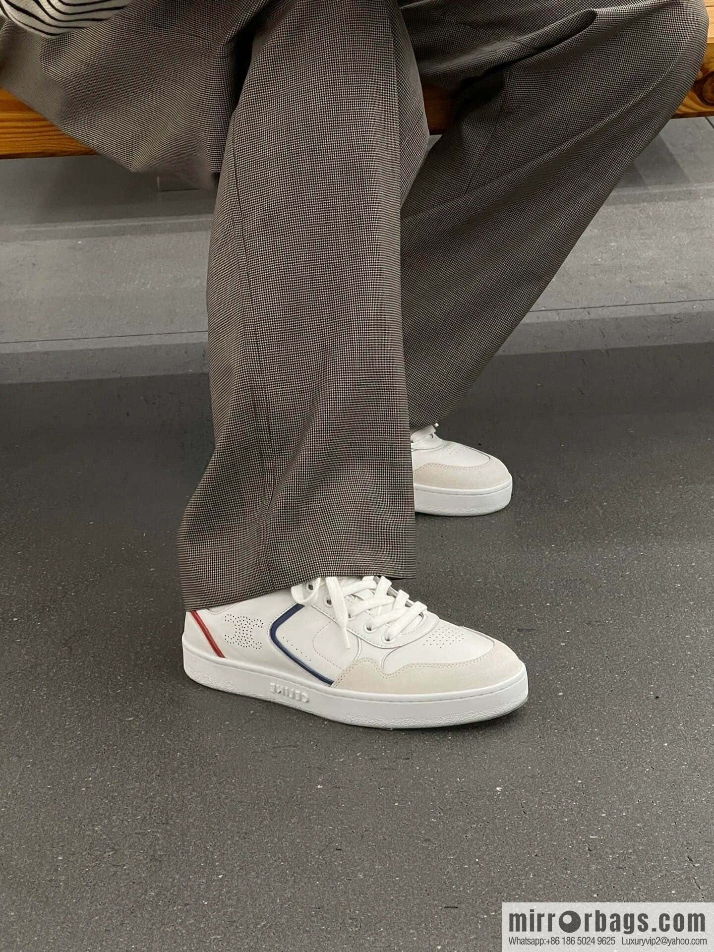 CELINE Leather low-top flat white shoes