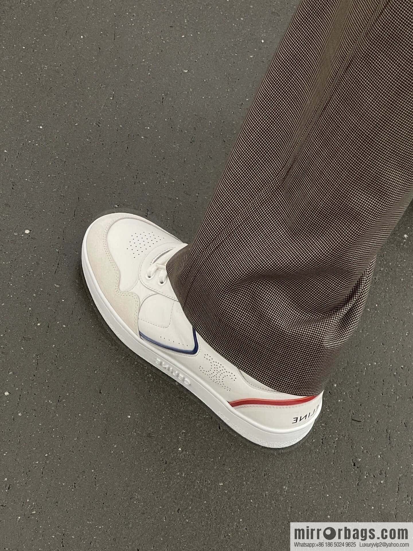 CELINE Leather low-top flat white shoes