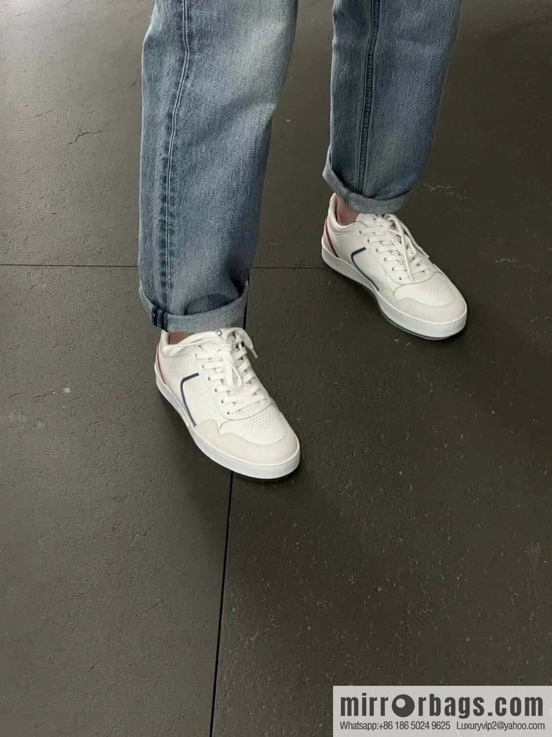 CELINE Leather low-top flat white shoes