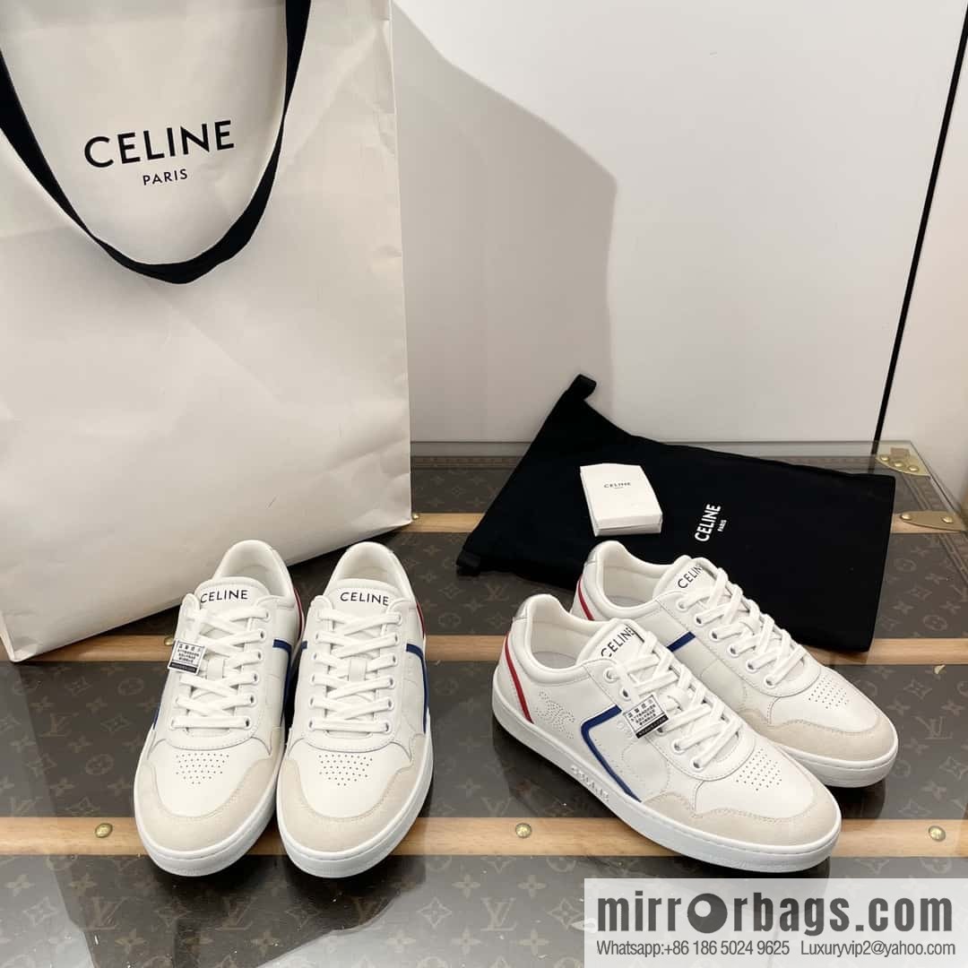 CELINE Leather low-top flat white shoes