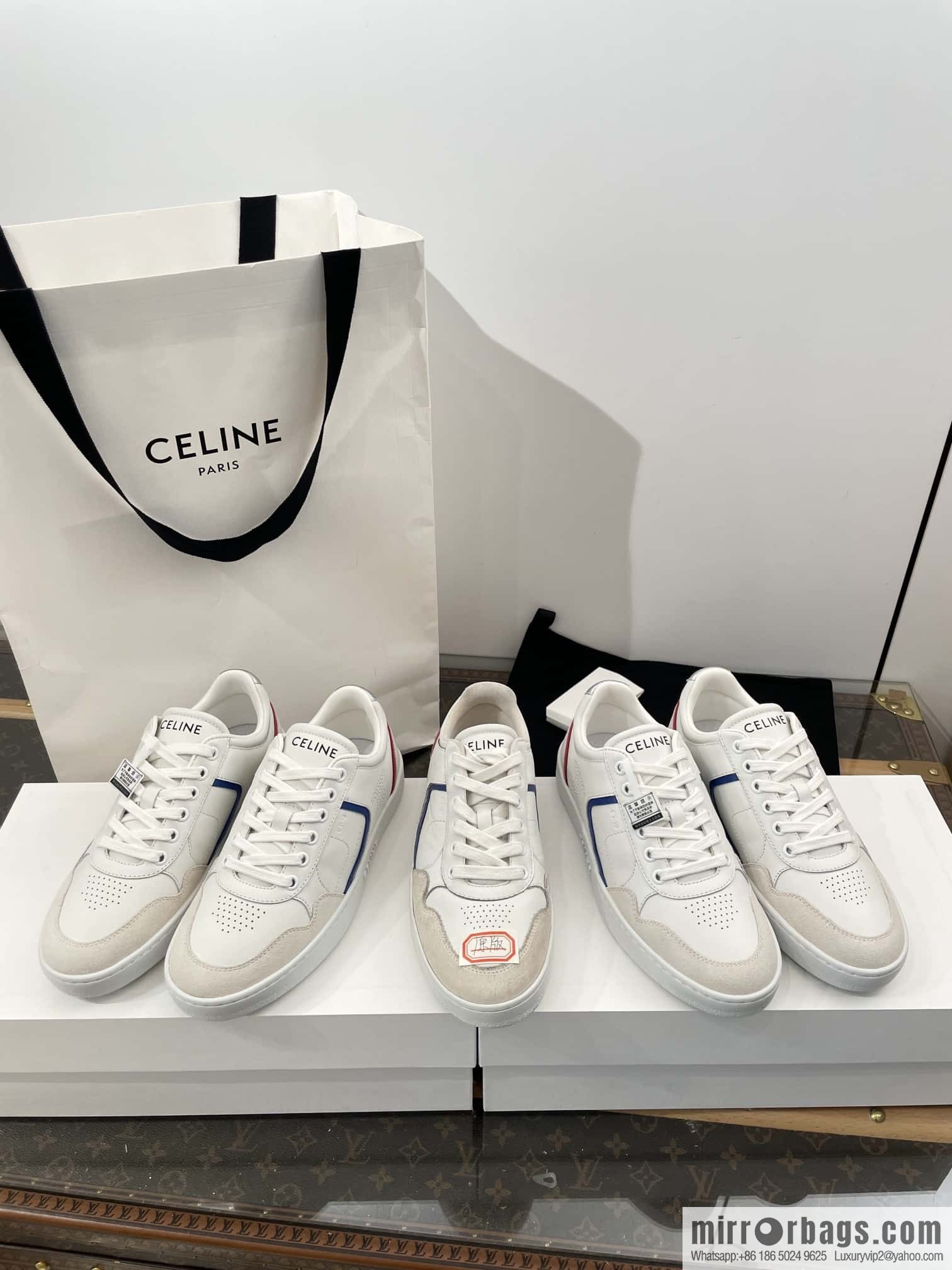 CELINE Leather low-top flat white shoes