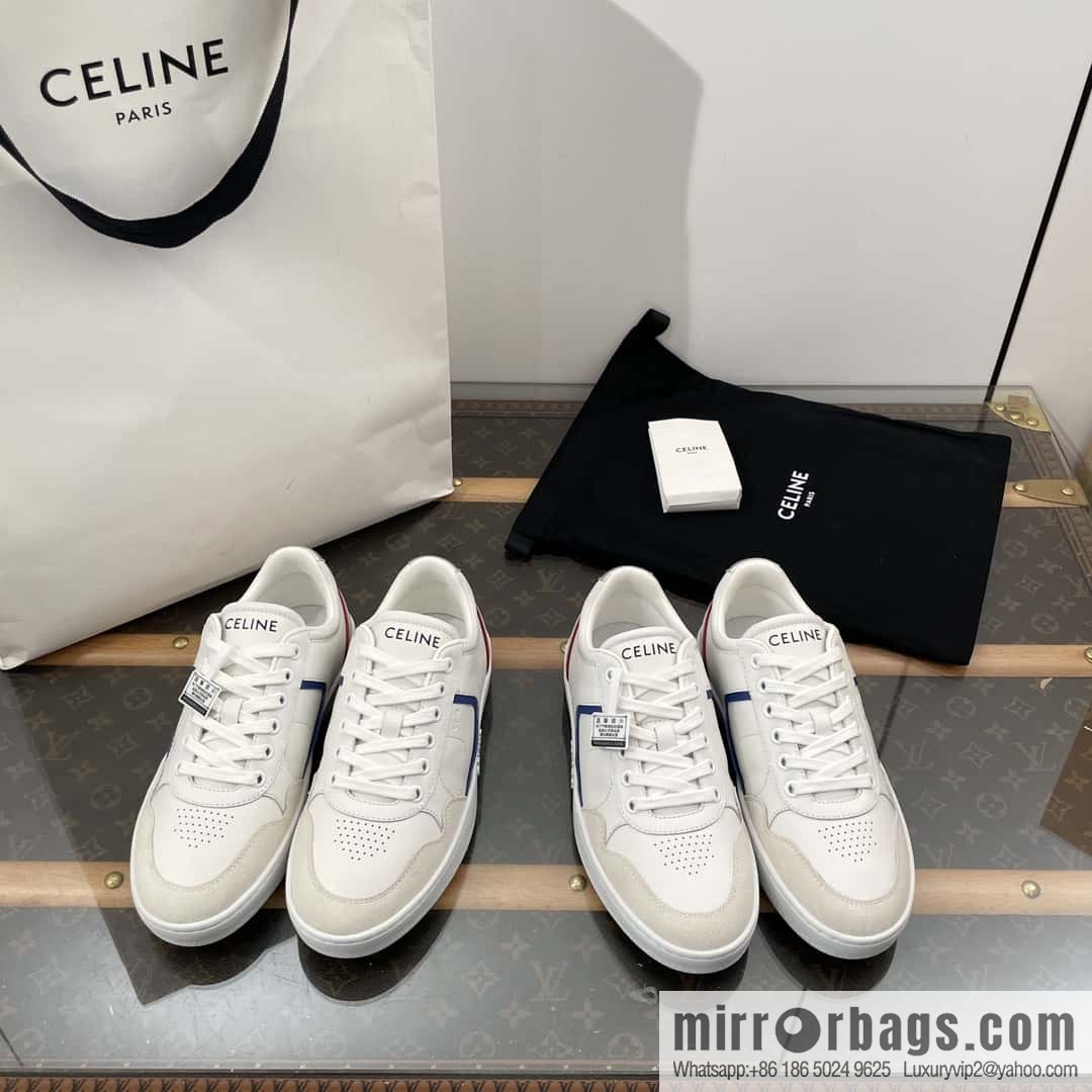 CELINE Leather low-top flat white shoes