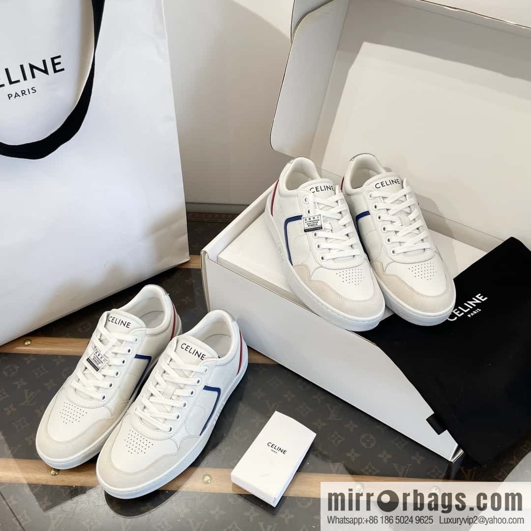 CELINE Leather low-top flat white shoes