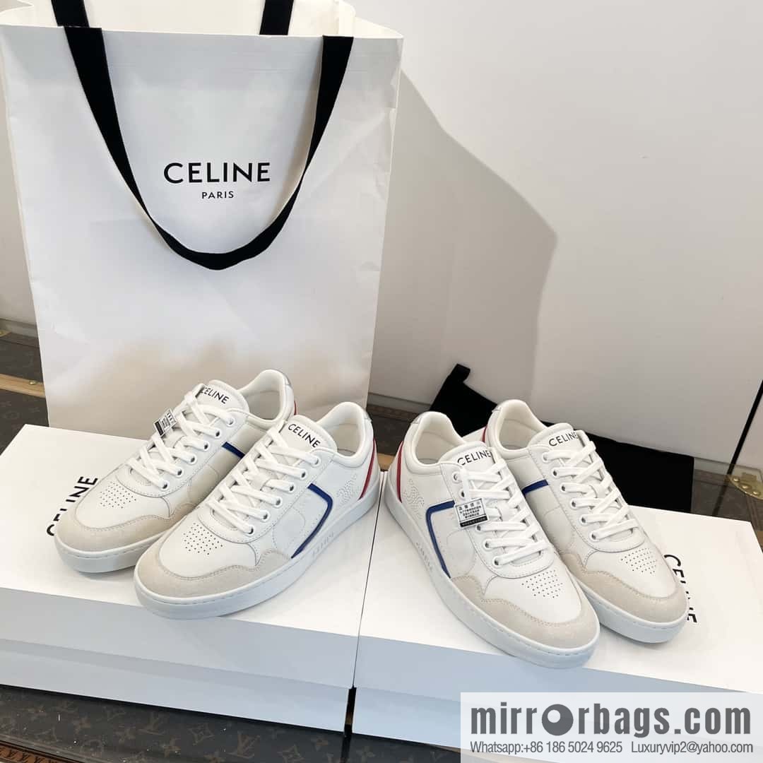 CELINE Leather low-top flat white shoes