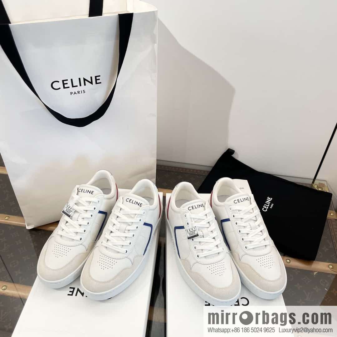 CELINE Leather low-top flat white shoes