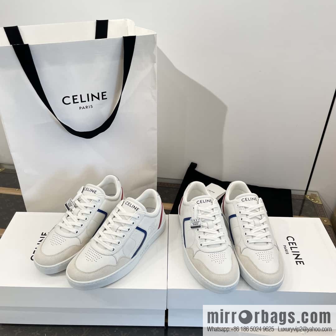 CELINE Leather low-top flat white shoes