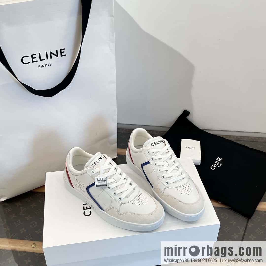 CELINE Leather low-top flat white shoes