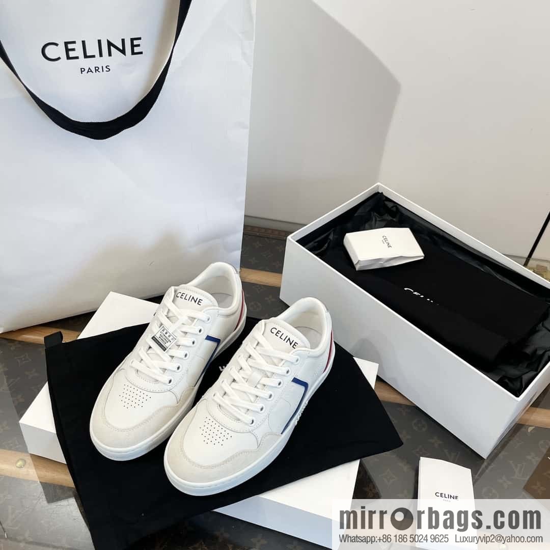 CELINE Leather low-top flat white shoes