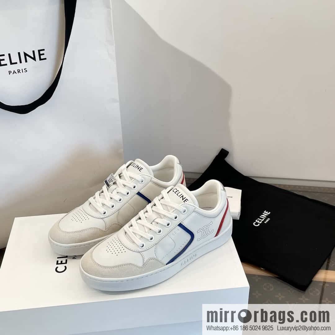 CELINE Leather low-top flat white shoes