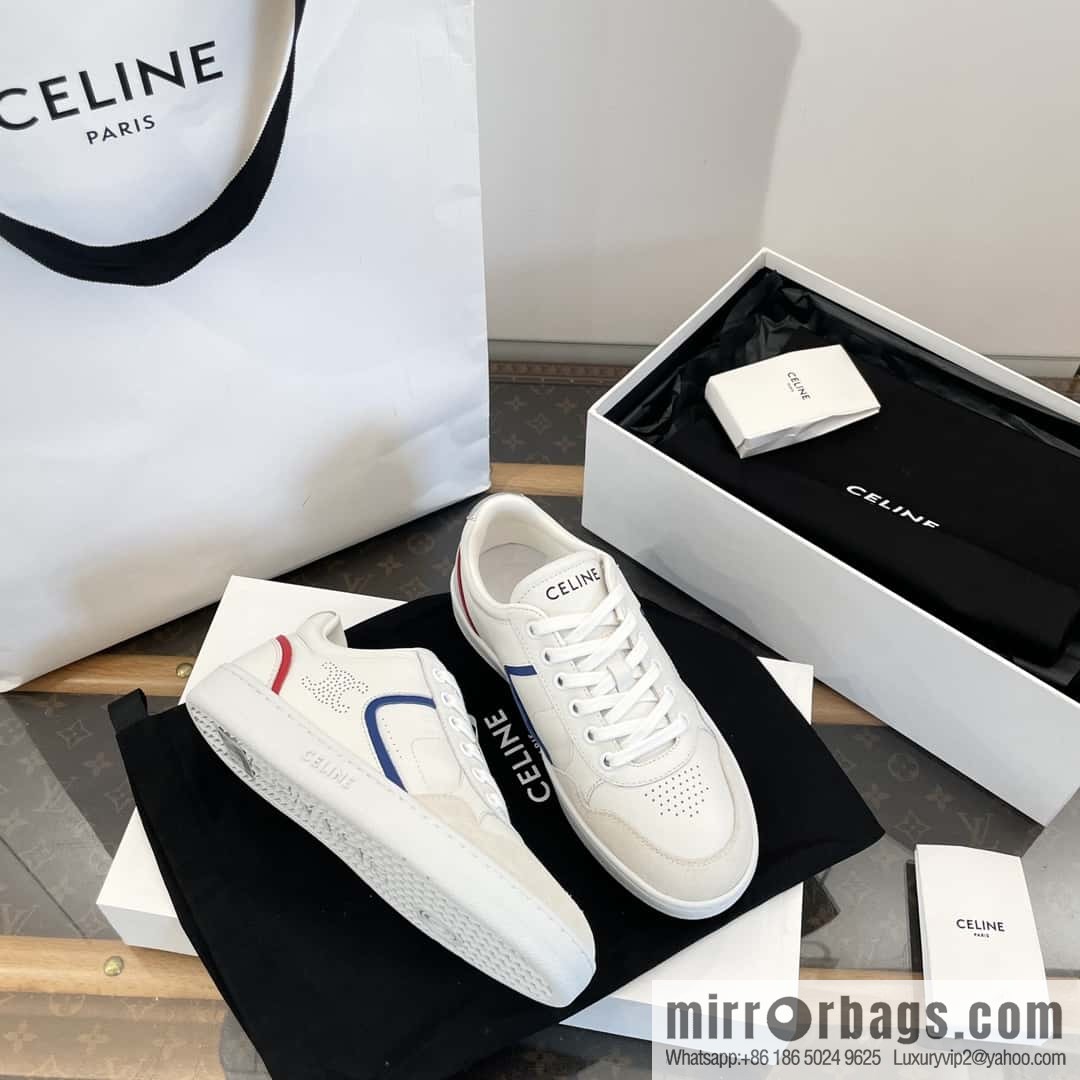 CELINE Leather low-top flat white shoes