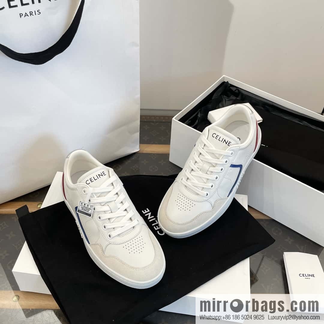 CELINE Leather low-top flat white shoes