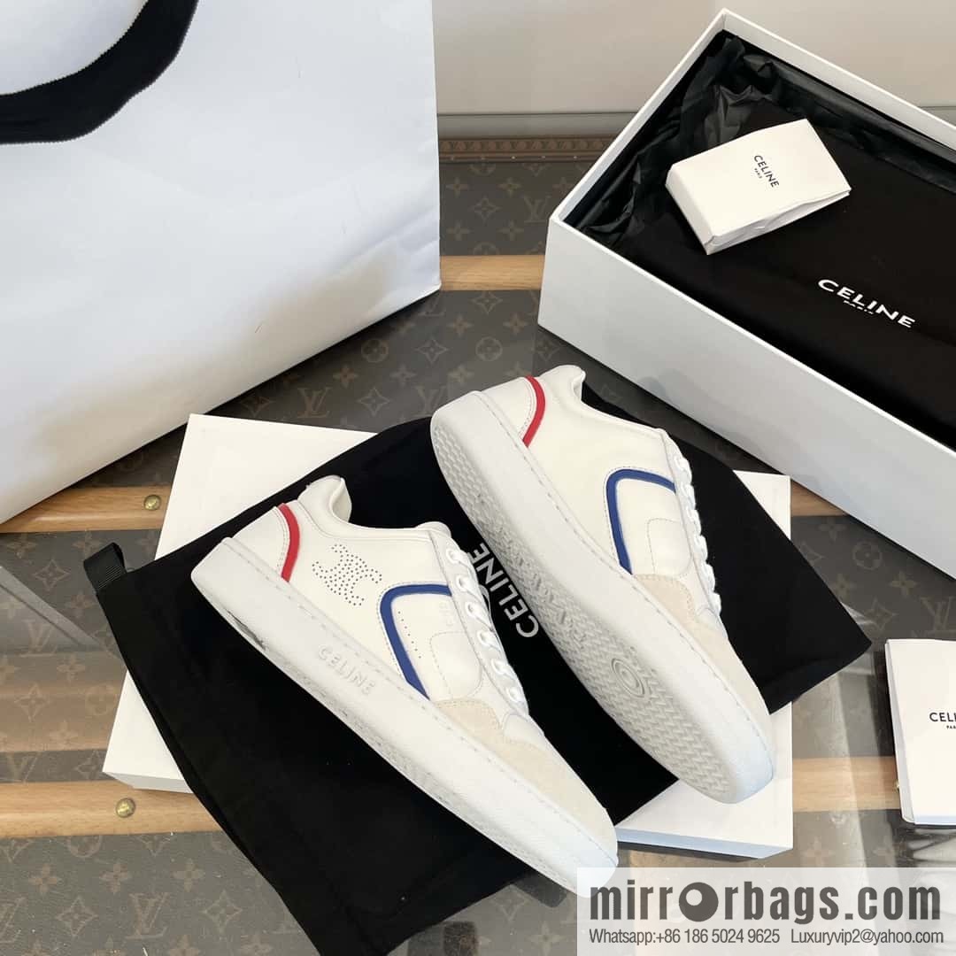 CELINE Leather low-top flat white shoes