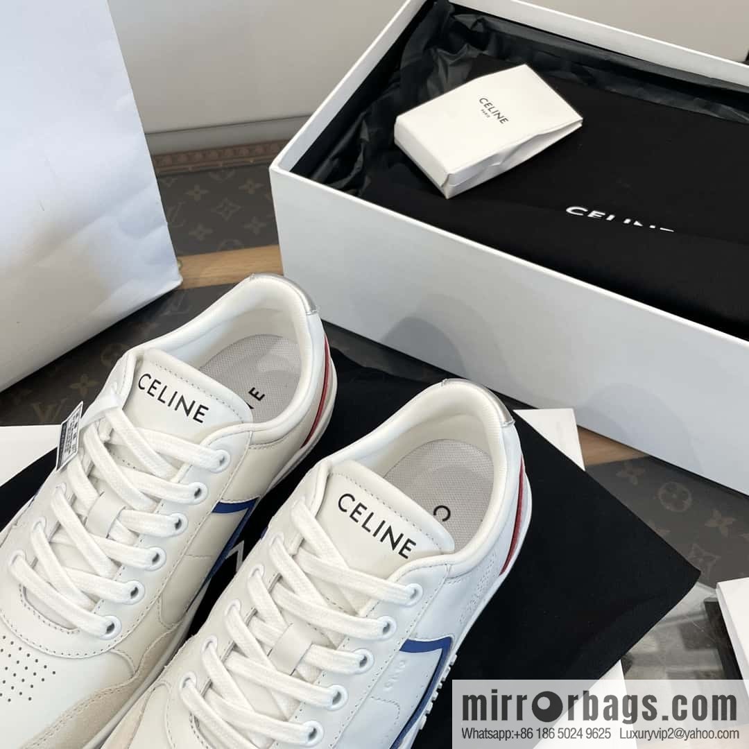 CELINE Leather low-top flat white shoes