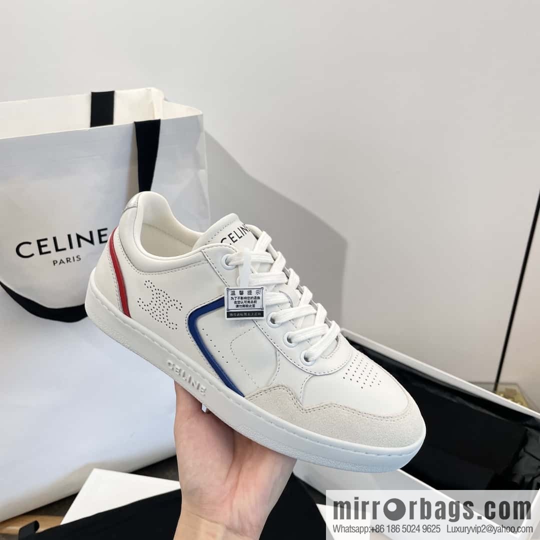 CELINE Leather low-top flat white shoes