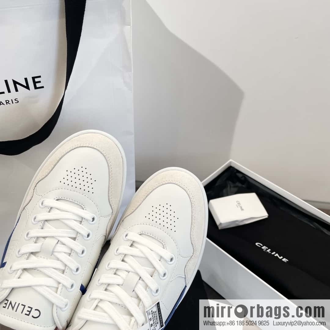 CELINE Leather low-top flat white shoes