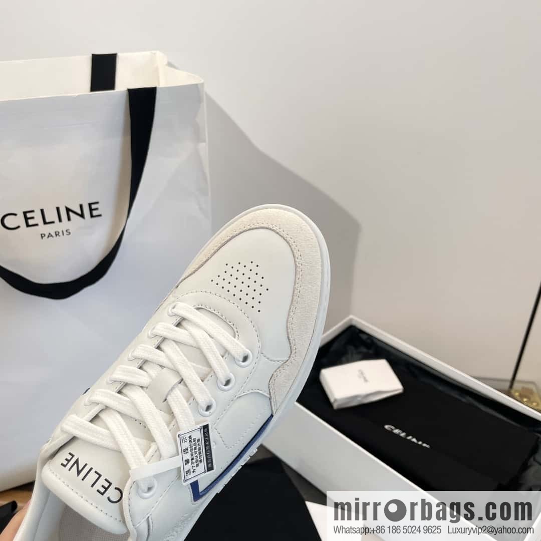 CELINE Leather low-top flat white shoes