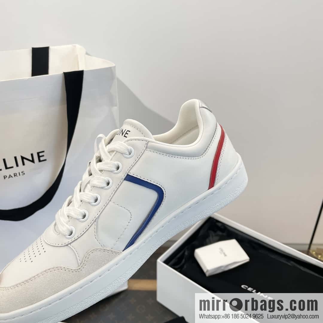 CELINE Leather low-top flat white shoes