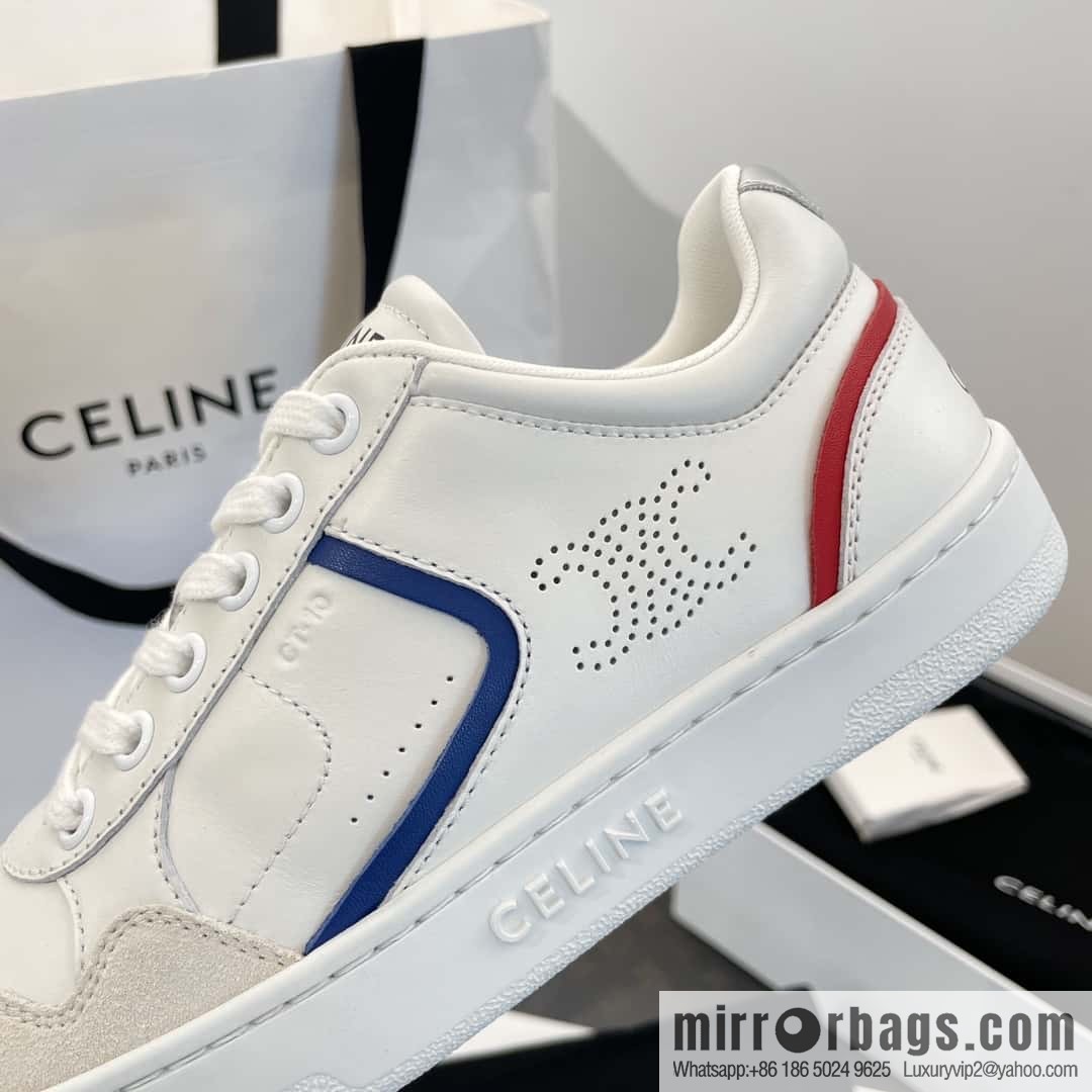 CELINE Leather low-top flat white shoes