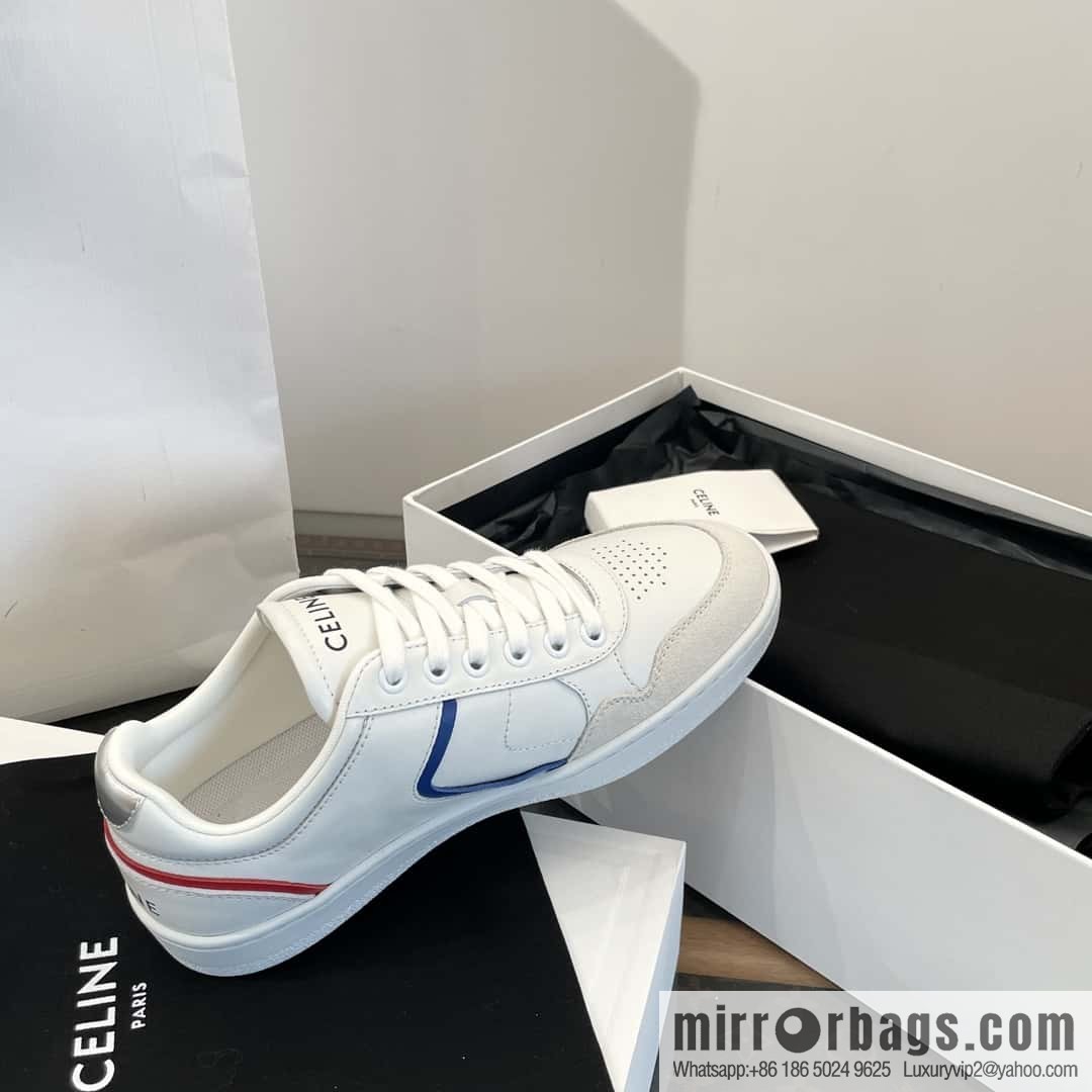 CELINE Leather low-top flat white shoes