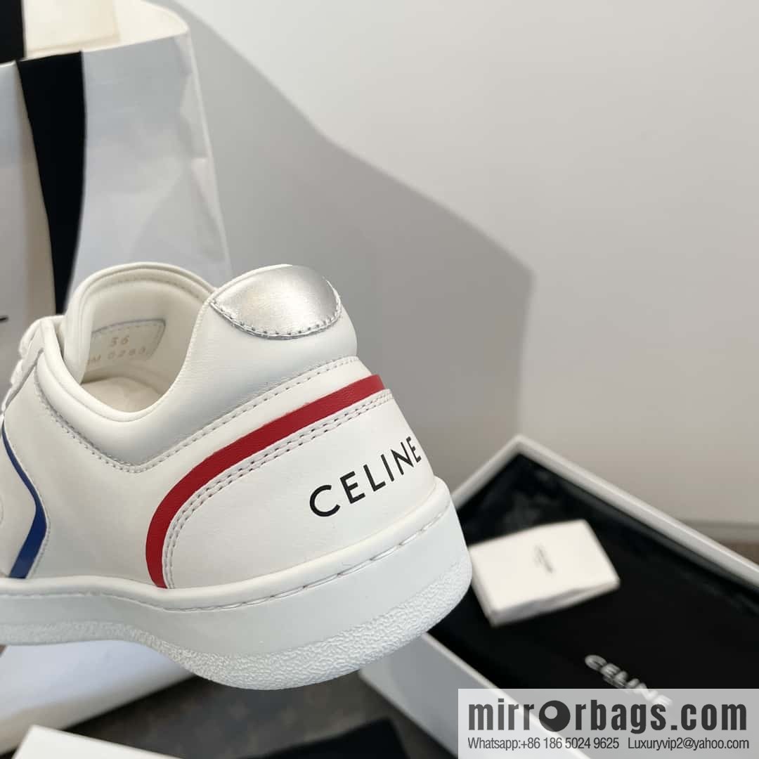 CELINE Leather low-top flat white shoes