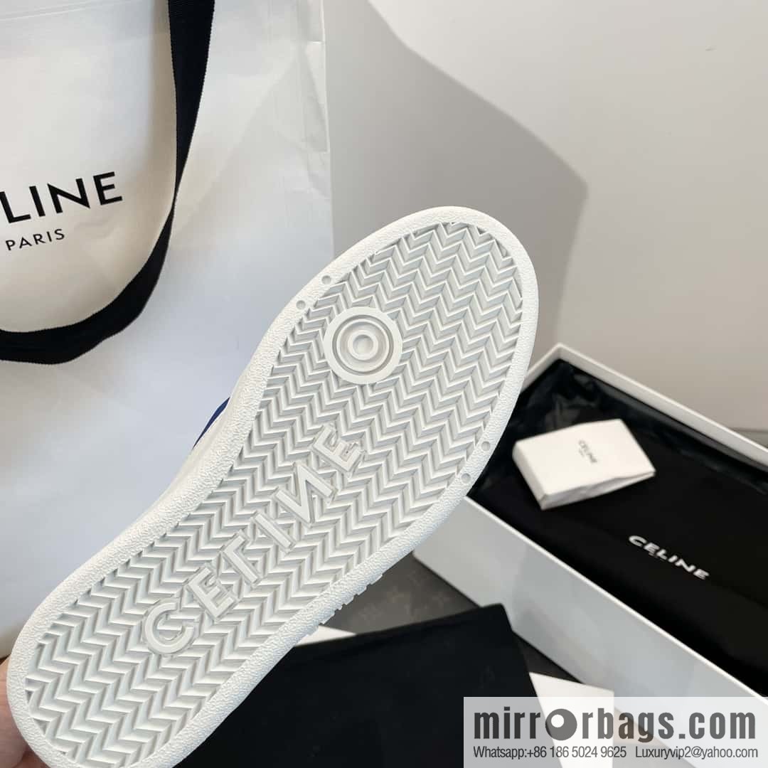 CELINE Leather low-top flat white shoes