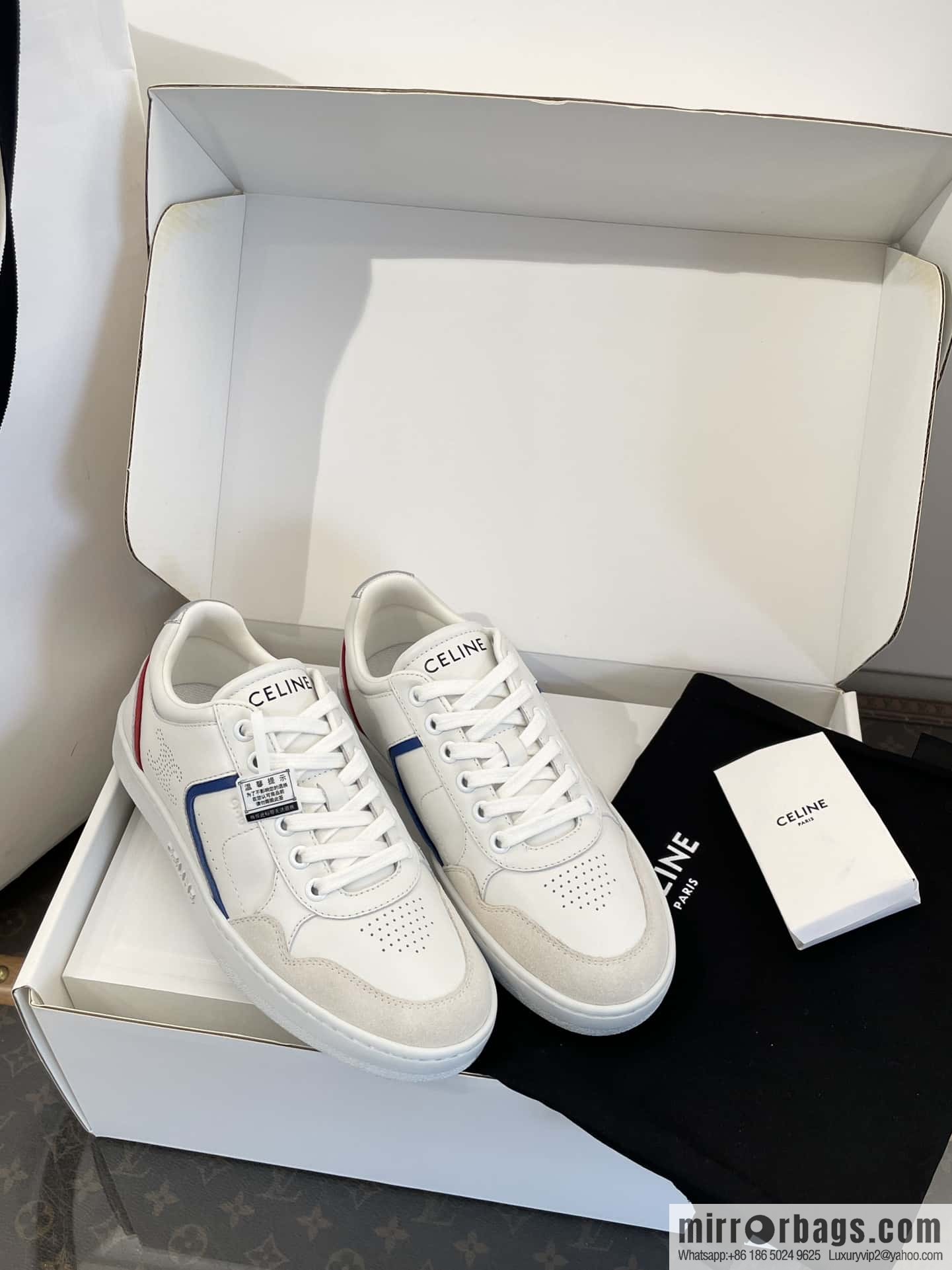CELINE Leather low-top flat white shoes