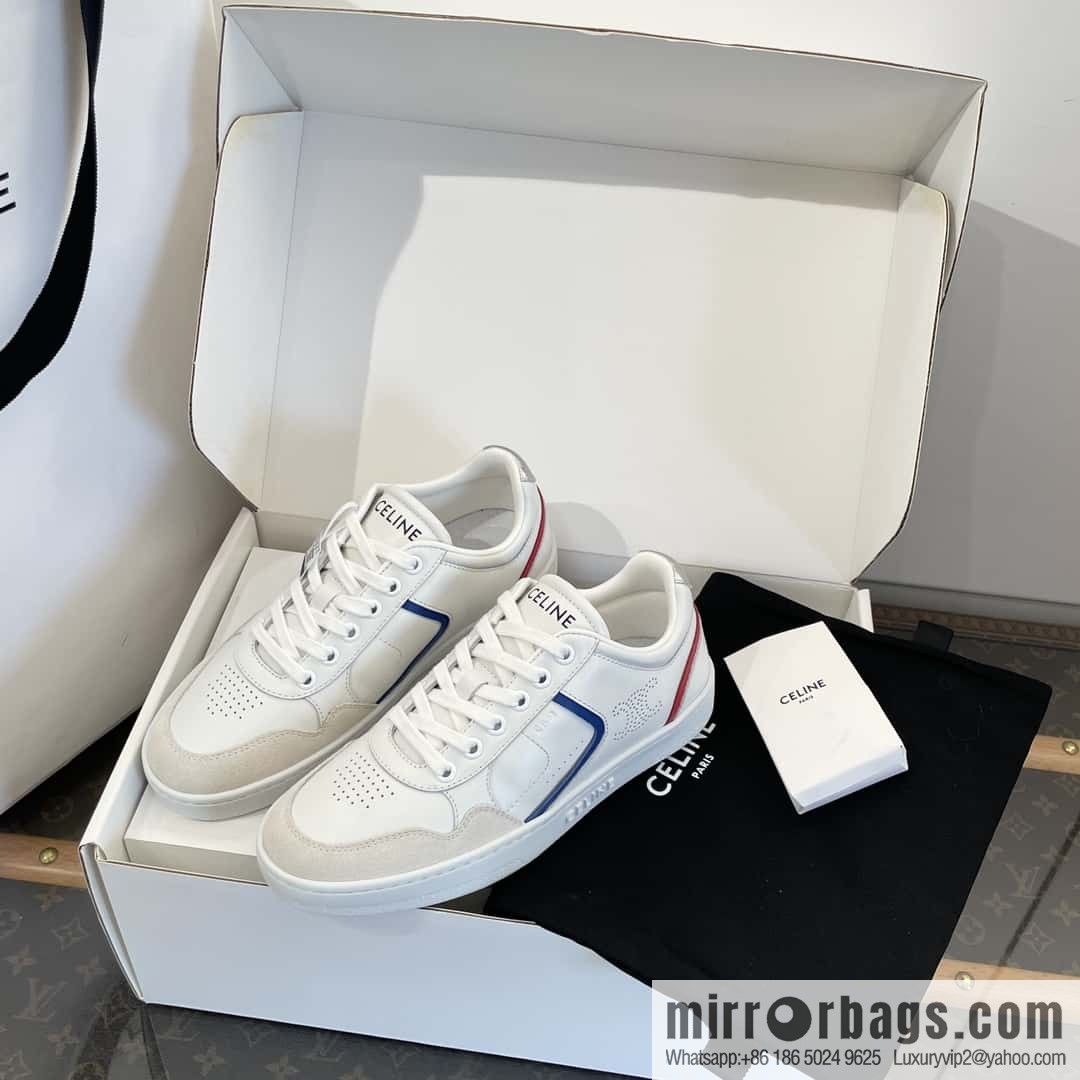 CELINE Leather low-top flat white shoes