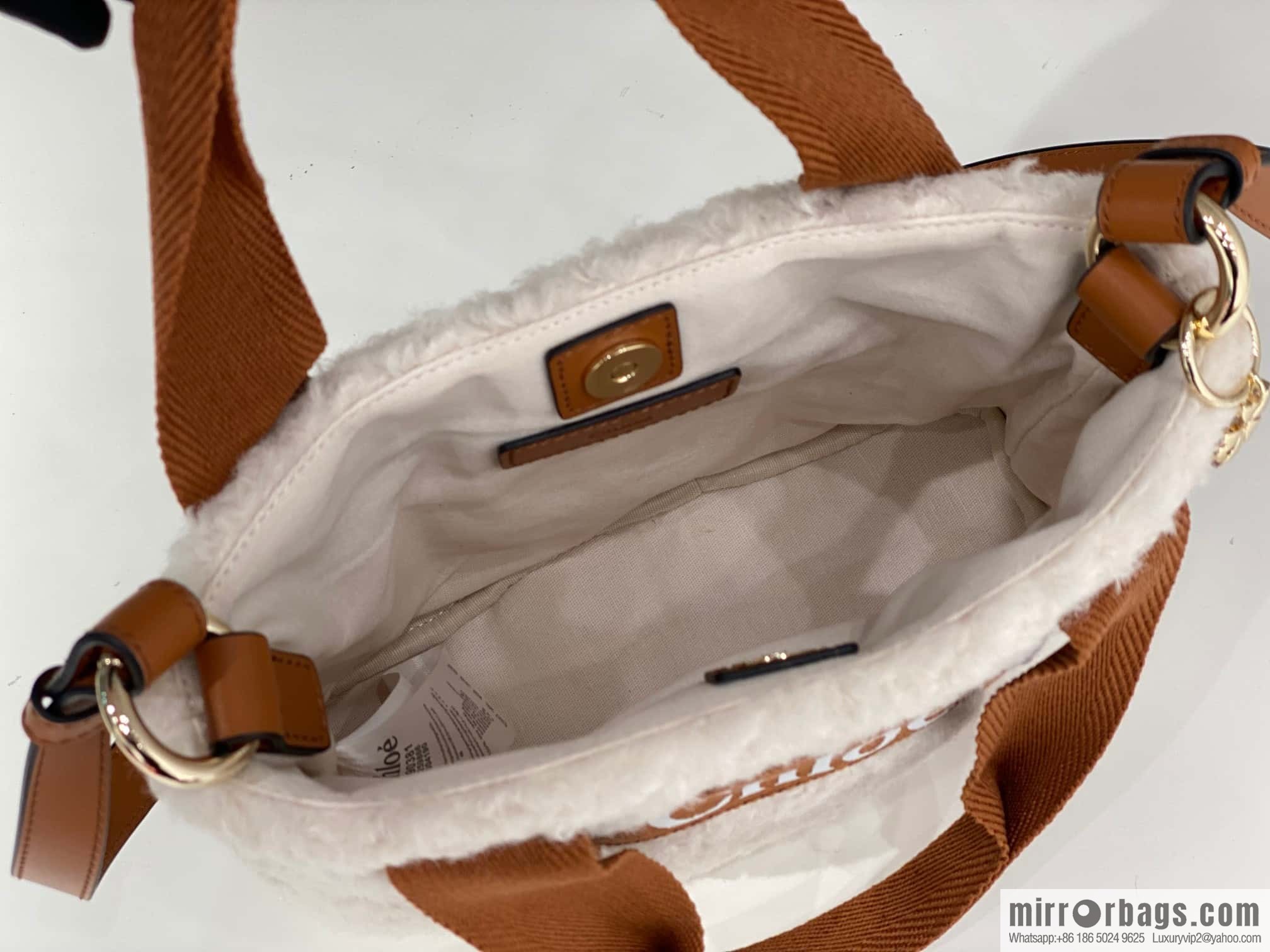 Chloe Woody Lamb Feather Tote Bag, Brown 25CM