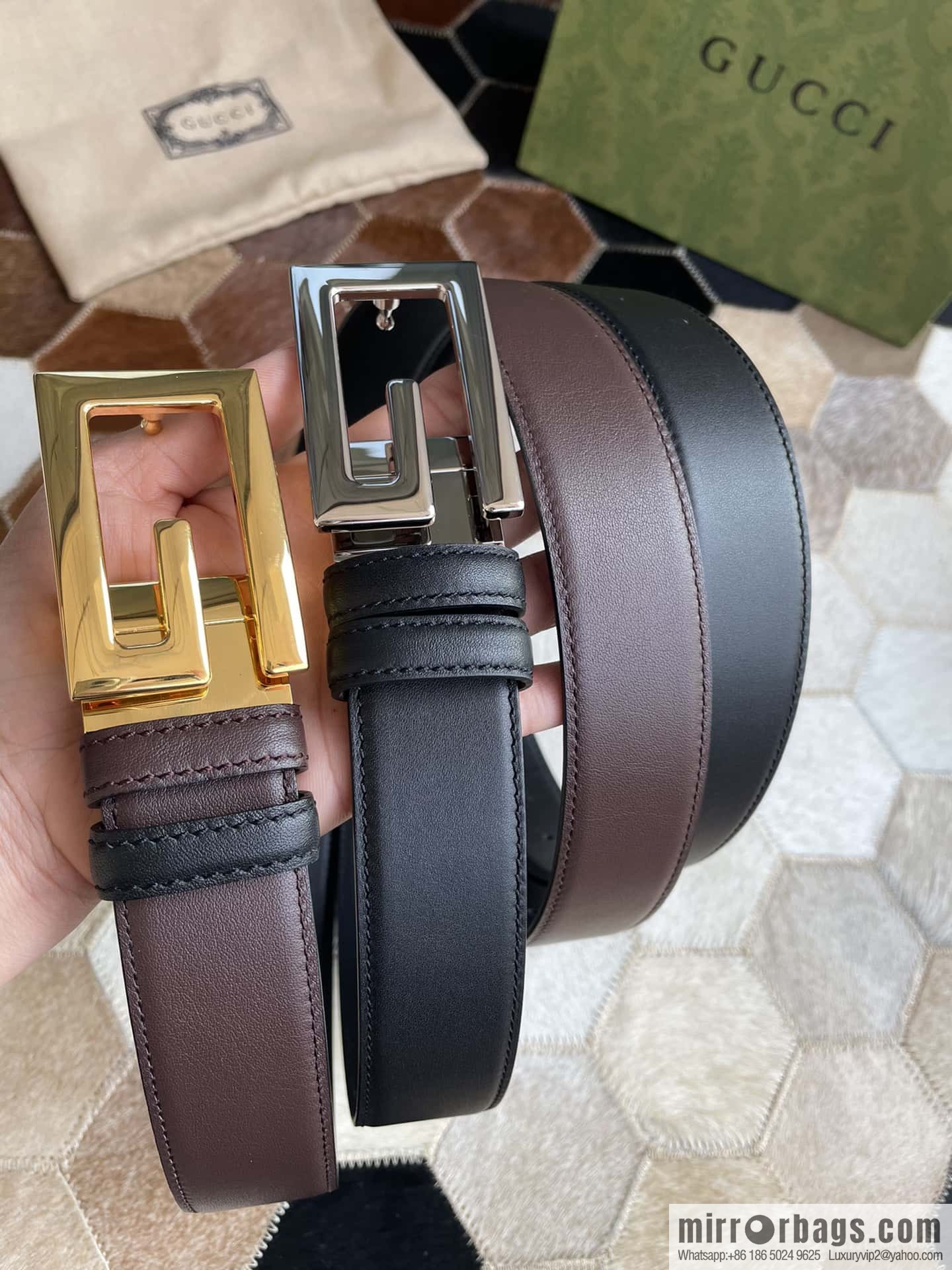 Gucci Gucci's new G rotating metal buckle with imported first-layer cowhide 35mm belt
