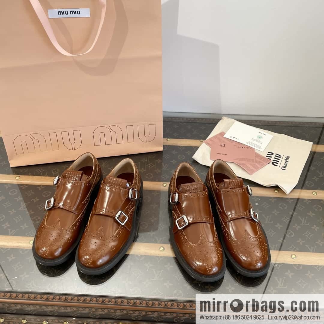 𝐂𝐡𝐮𝐫𝐜𝐡’𝐬 𝐱 𝐌𝐢𝐮 𝐌𝐢𝐮||𝟐𝟎𝟐𝟑 joint Brock carved Oxford small leather shoes