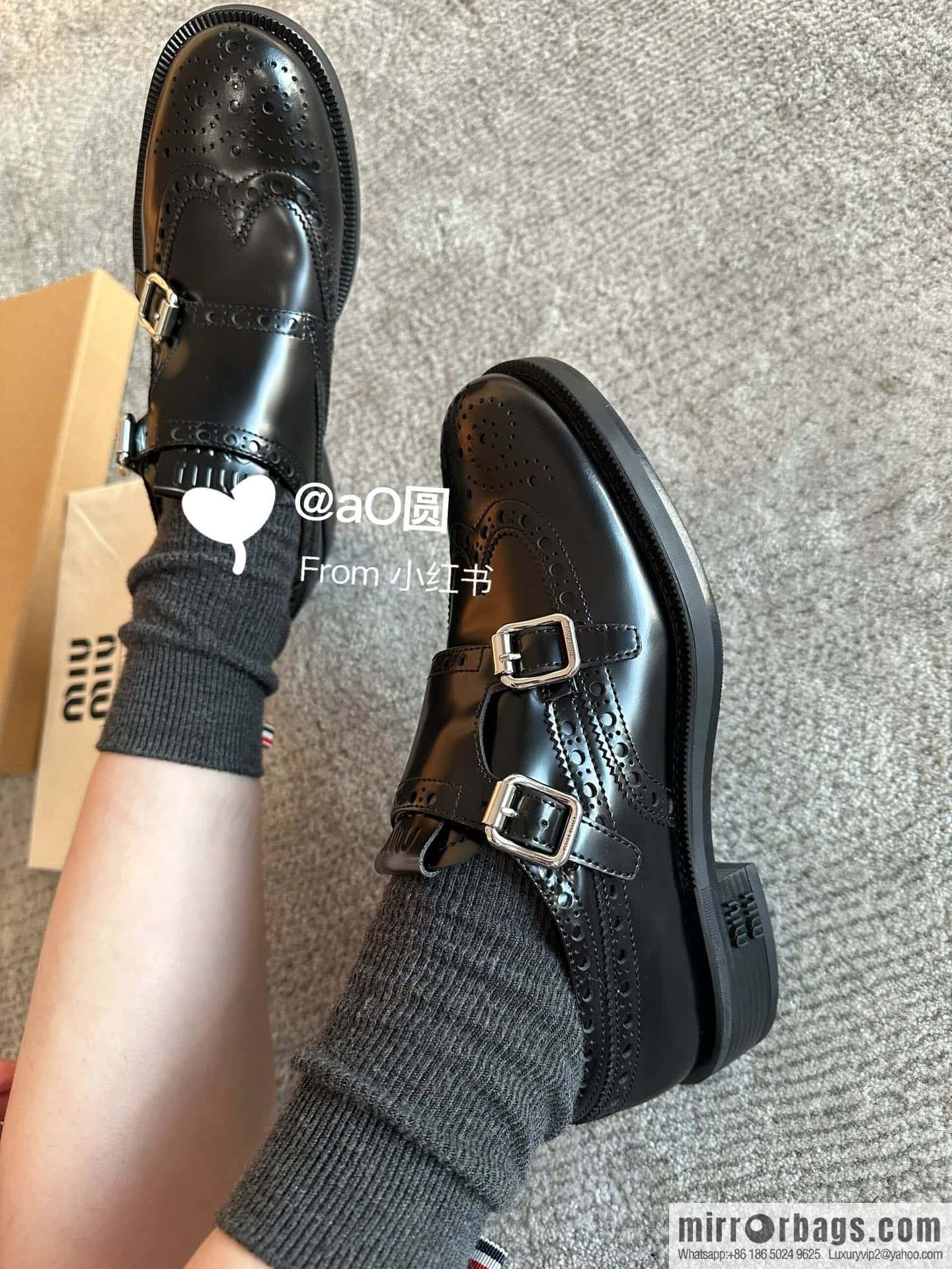 𝐂𝐡𝐮𝐫𝐜𝐡’𝐬 𝐱 𝐌𝐢𝐮 𝐌𝐢𝐮||𝟐𝟎𝟐𝟑 joint Brock carved Oxford small leather shoes