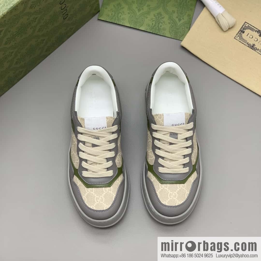 GUCCI Gucci, with cowhide material GG printed canvas couple sneakers