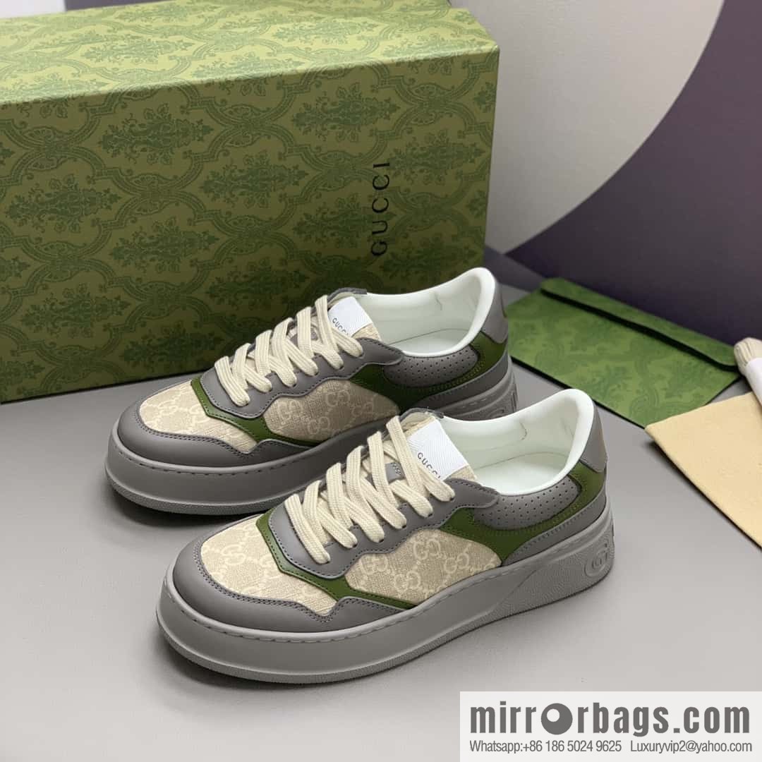 GUCCI Gucci, with cowhide material GG printed canvas couple sneakers
