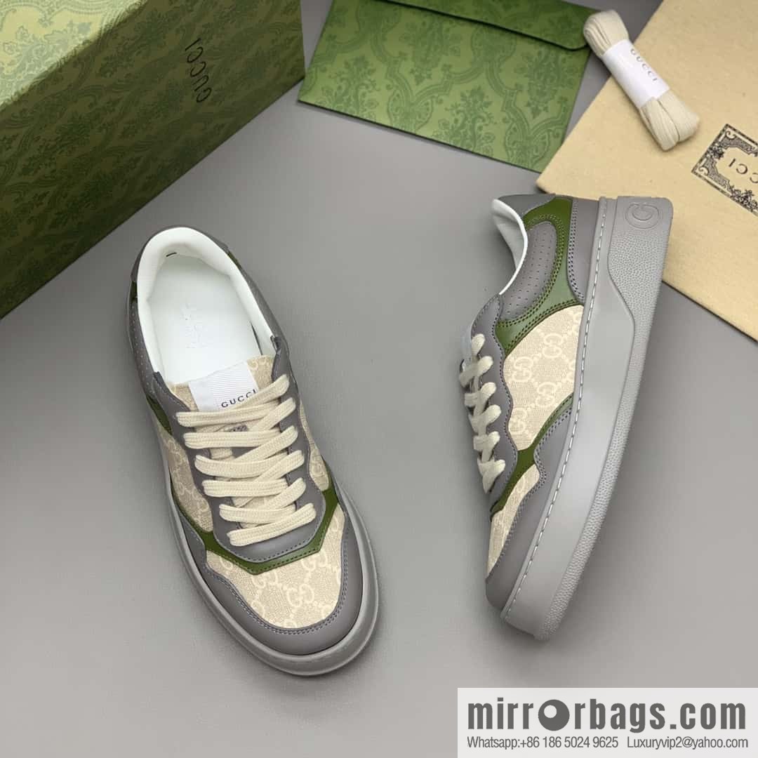 GUCCI Gucci, with cowhide material GG printed canvas couple sneakers