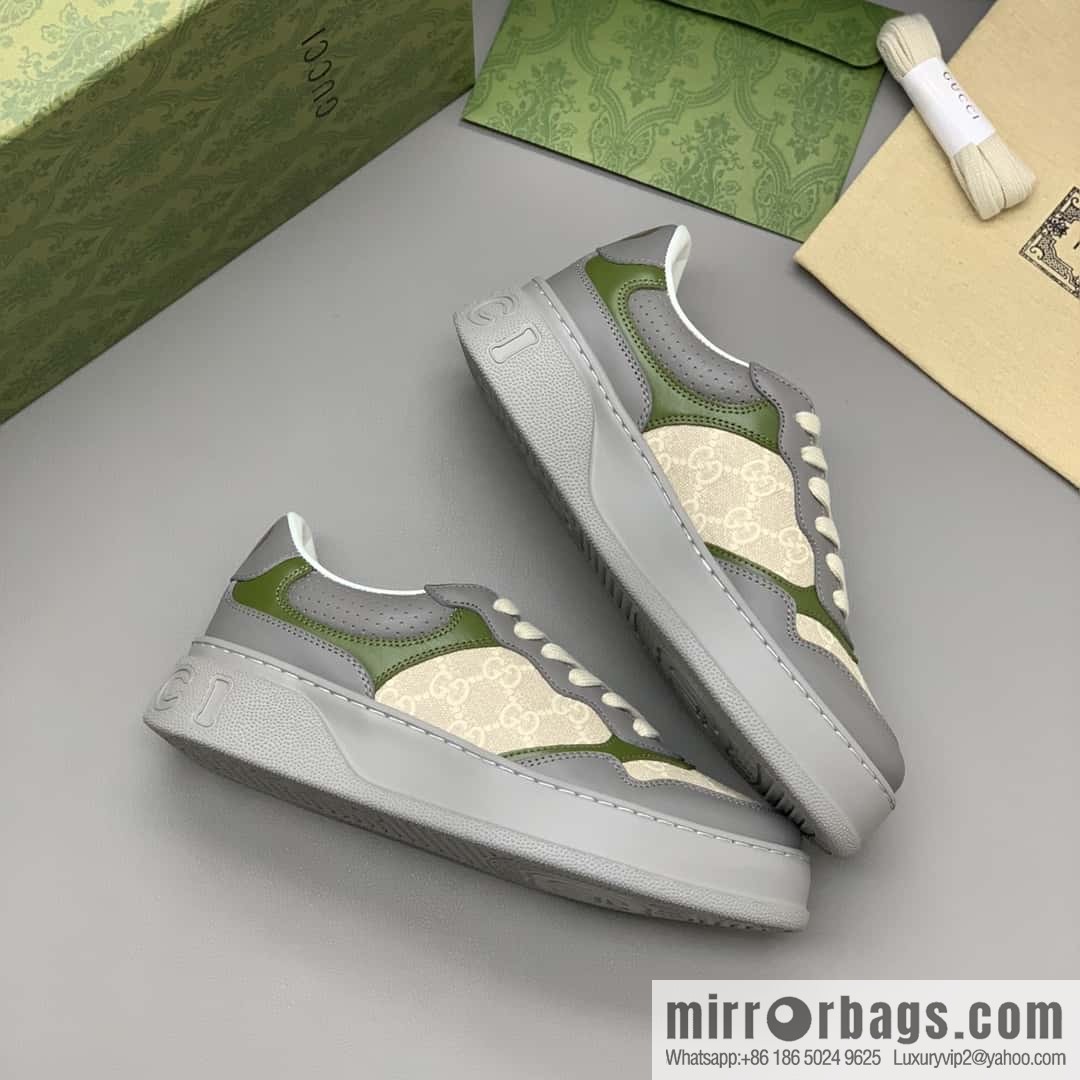 GUCCI Gucci, with cowhide material GG printed canvas couple sneakers