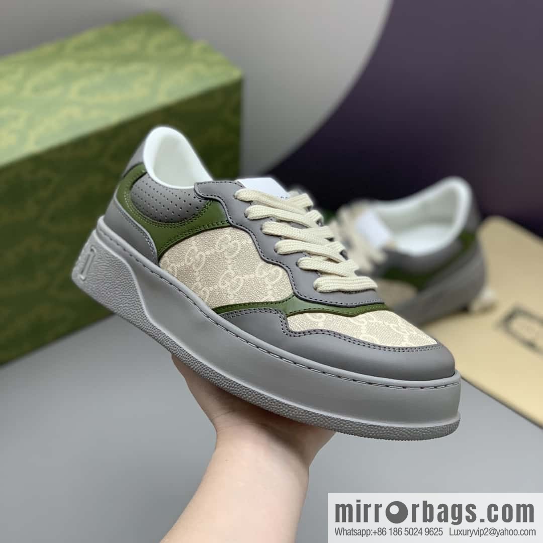 GUCCI Gucci, with cowhide material GG printed canvas couple sneakers