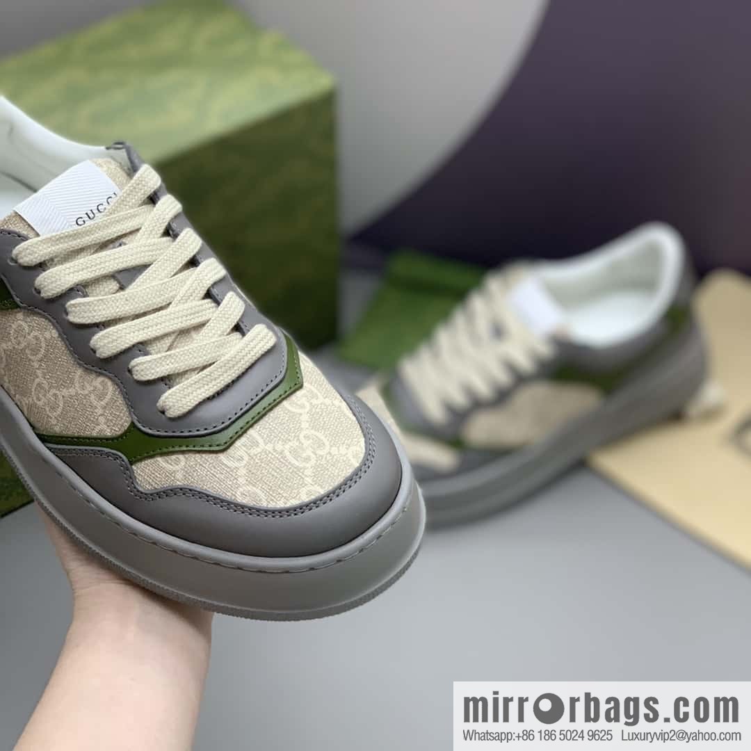 GUCCI Gucci, with cowhide material GG printed canvas couple sneakers